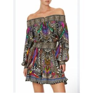 Camilla Women's Dress Size XL‎ Guardians of the Sun Off-Shoulder 100% Silk $699